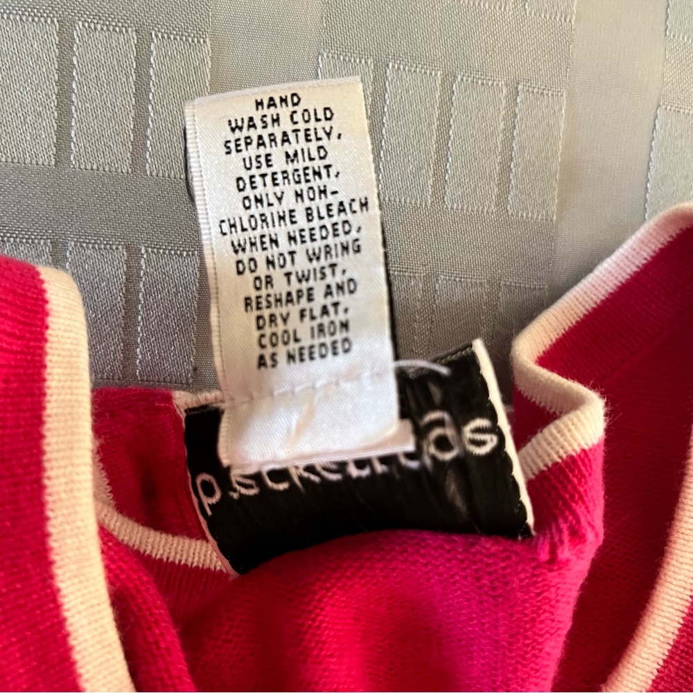 Pink and white embroidered button down cardigan lightweight sweater. PS - Picture 3 of 6